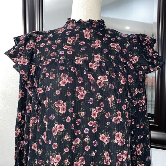 Wild Fable Women's Black And Pink Floral High Neck Long Sleeve Dress Small - Picture 5 of 15